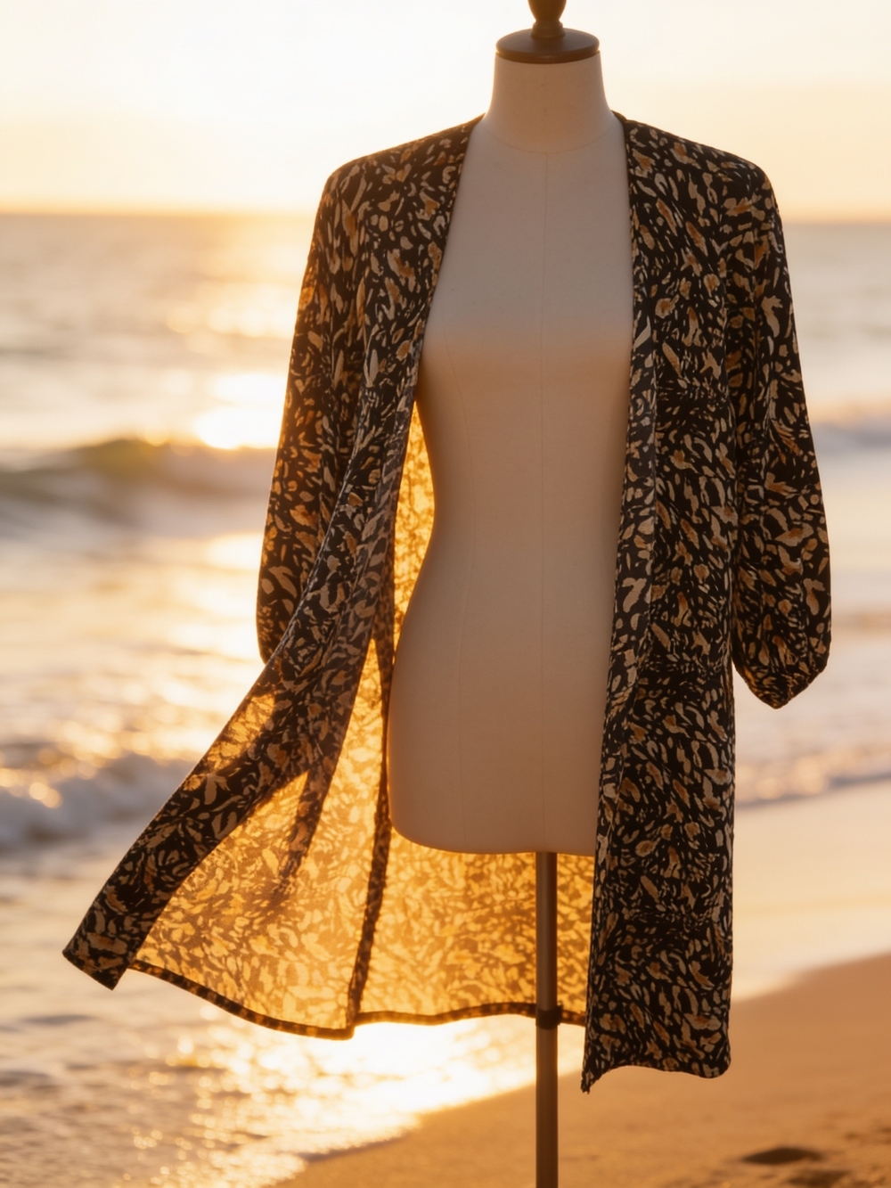 Women’s Black & Beige Printed Swim Coverup - Picture 2 of 6